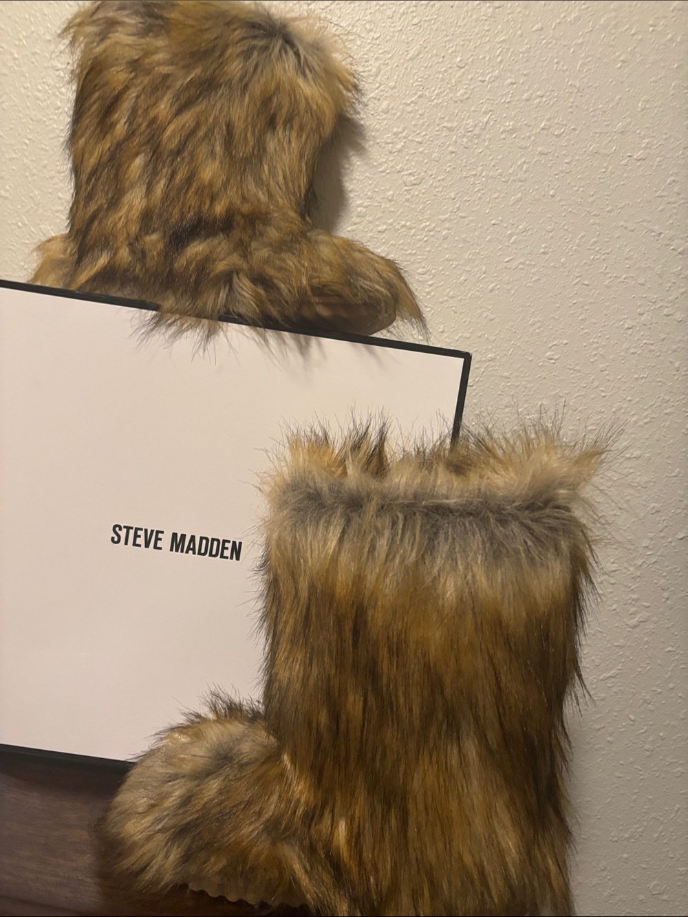 Steve Madden Faux Fur Boot Slippers in Golden Brown